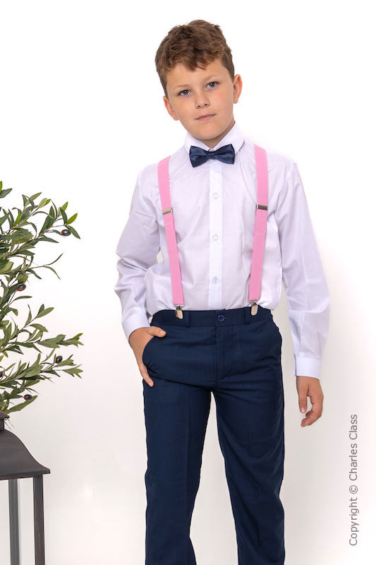 Boys Navy Trouser Suit with Light Pink Braces - Gregory